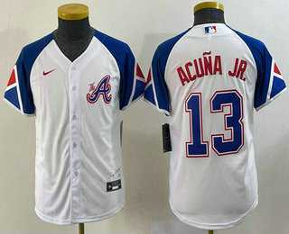 Youth Atlanta Braves #13 Ronald Acuna Jr White 2023 City Connect Cool Base Stitched Jersey->mlb youth jerseys->MLB Jersey